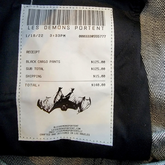 FAIT PAR LUI Les Demons Portent - Unisex Black Cargo Pants sz 30 - Picture 9 of 11